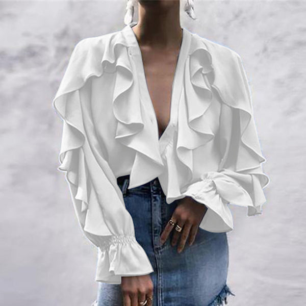 Plus Size Women Blouse Celmia 2020 Summer Ruffled Stylish Tops Sexy V neck Long Sleeve Shirt Female Casual Buttons Sweet Blusas