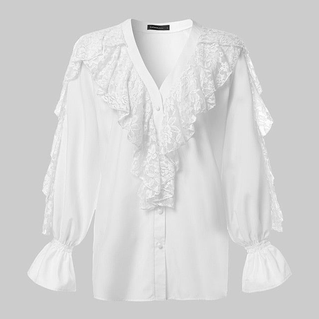 Plus Size Women Blouse Celmia 2020 Summer Ruffled Stylish Tops Sexy V neck Long Sleeve Shirt Female Casual Buttons Sweet Blusas