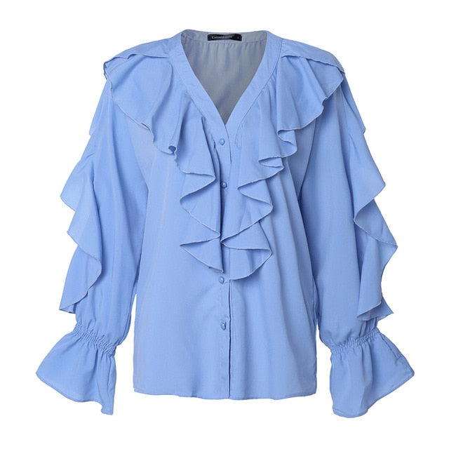 Plus Size Women Blouse Celmia 2020 Summer Ruffled Stylish Tops Sexy V neck Long Sleeve Shirt Female Casual Buttons Sweet Blusas