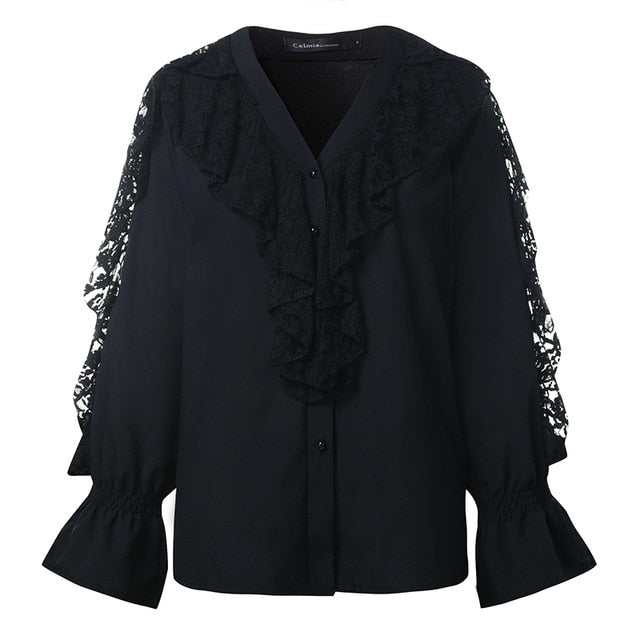 Plus Size Women Blouse Celmia 2020 Summer Ruffled Stylish Tops Sexy V neck Long Sleeve Shirt Female Casual Buttons Sweet Blusas