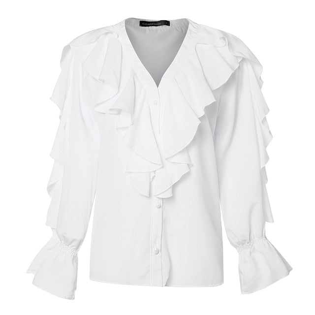 Plus Size Women Blouse Celmia 2020 Summer Ruffled Stylish Tops Sexy V neck Long Sleeve Shirt Female Casual Buttons Sweet Blusas