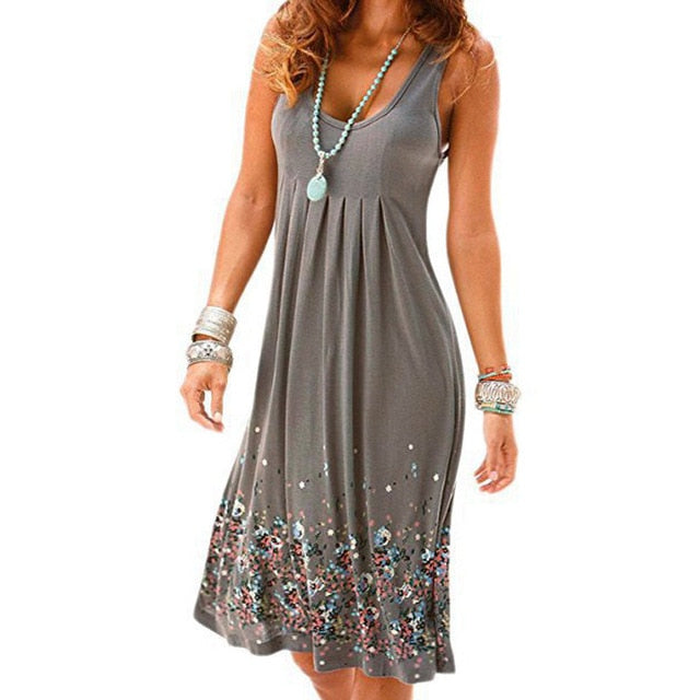 Sleeveless Floral Print Loose Beach Summer Dress Fashion Six Colors Casual Women Dress 2019 Sexy Dress Plus Size S-5XL
