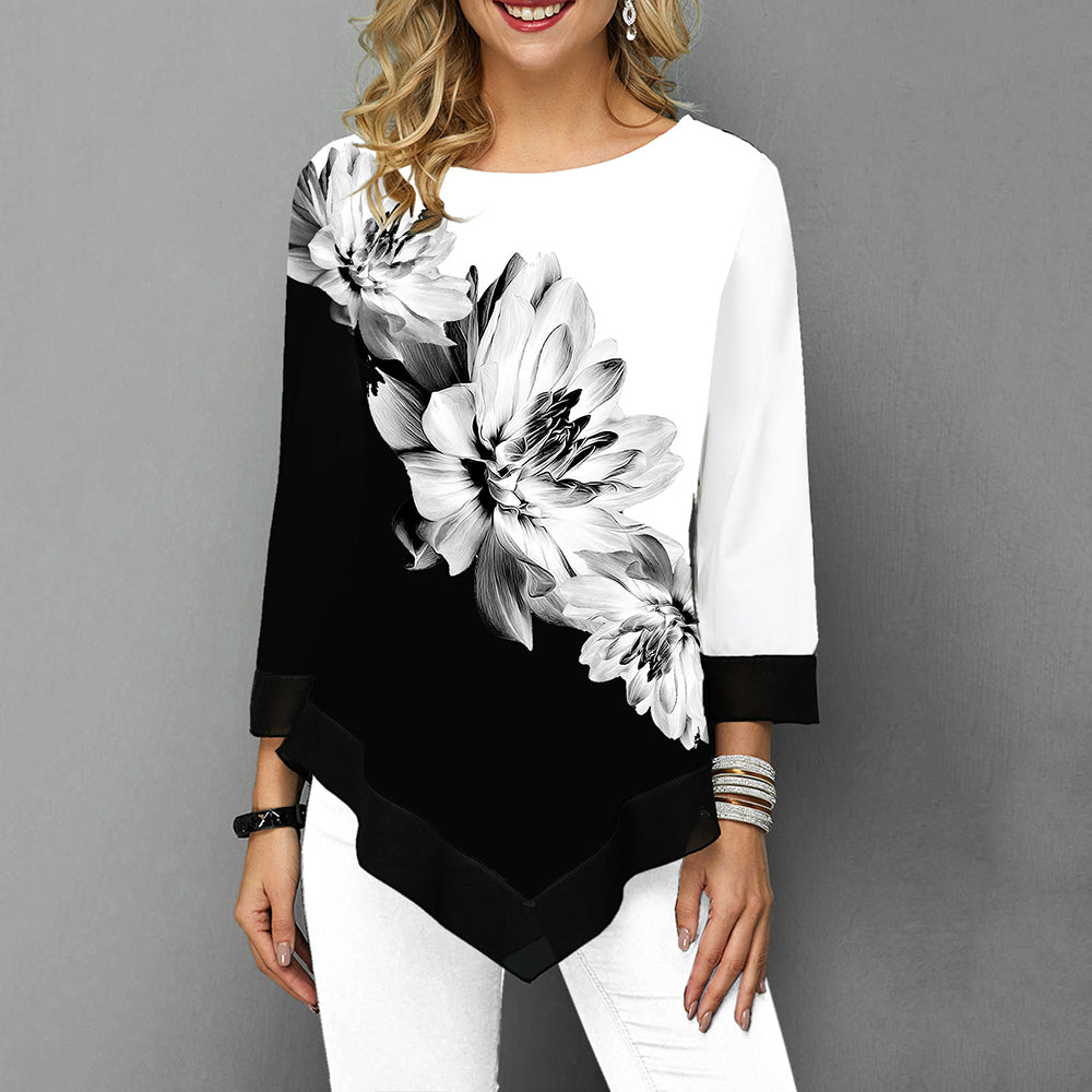 Floral impresso camisa feminina assimétrica hem blusa de verão para mulher flor impressão topos blusas moda feminina camisas 2019