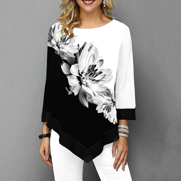 Floral impresso camisa feminina assimétrica hem blusa de verão para mulher flor impressão topos blusas moda feminina camisas 2019