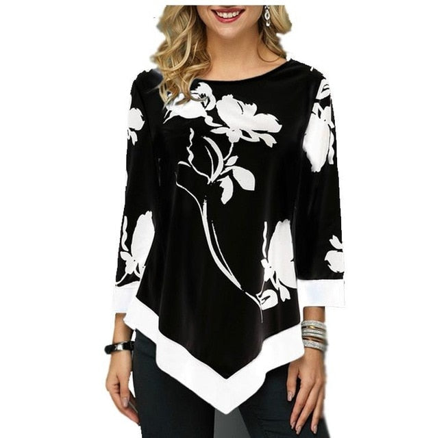 Floral impresso camisa feminina assimétrica hem blusa de verão para mulher flor impressão topos blusas moda feminina camisas 2019