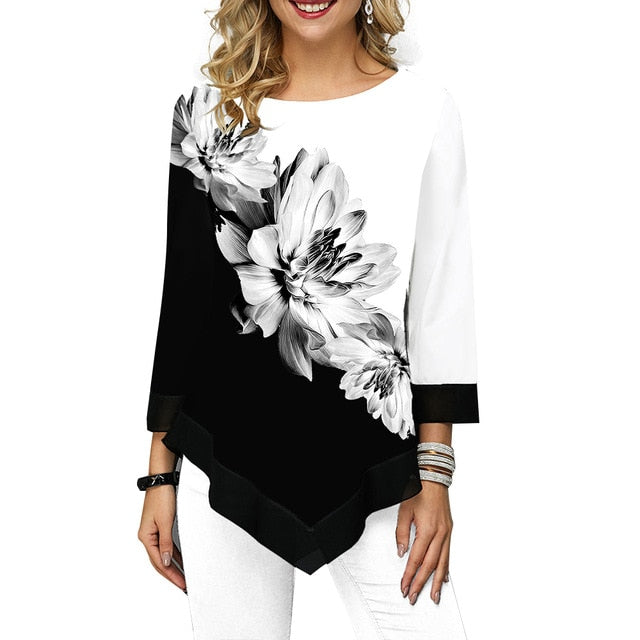 Floral impresso camisa feminina assimétrica hem blusa de verão para mulher flor impressão topos blusas moda feminina camisas 2019