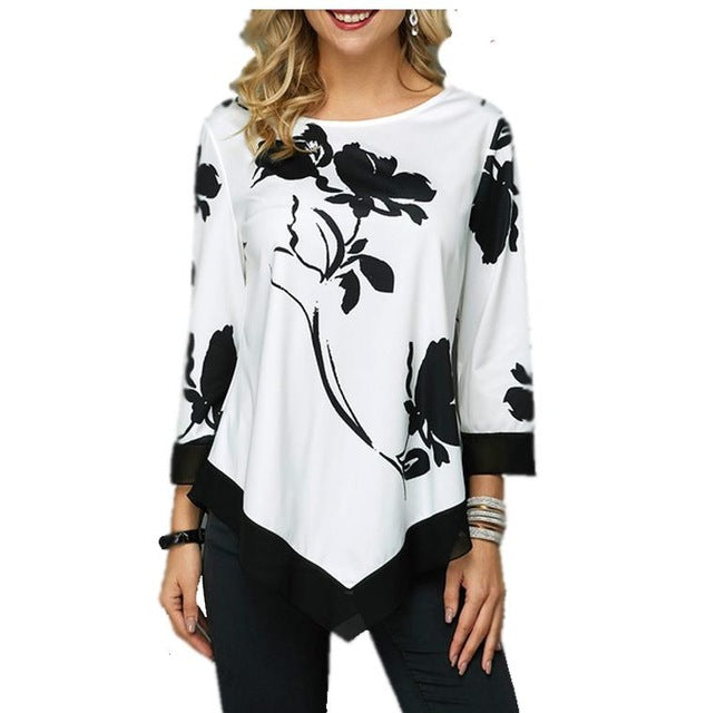 Floral impresso camisa feminina assimétrica hem blusa de verão para mulher flor impressão topos blusas moda feminina camisas 2019