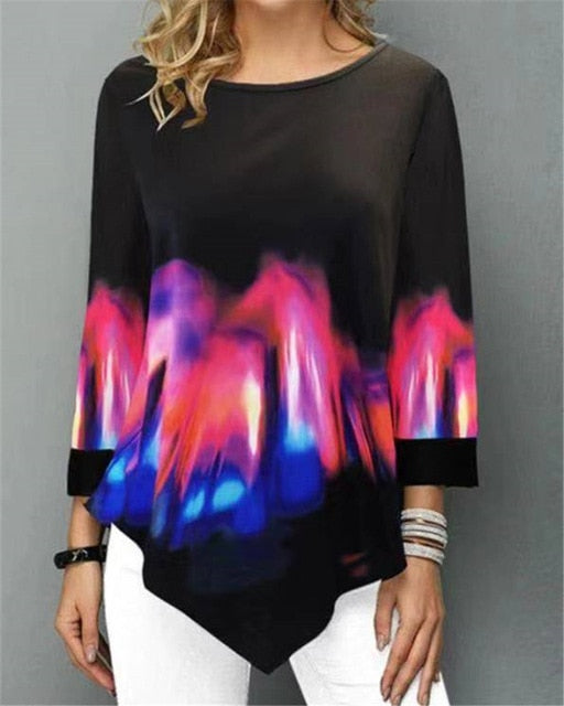 Floral impresso camisa feminina assimétrica hem blusa de verão para mulher flor impressão topos blusas moda feminina camisas 2019