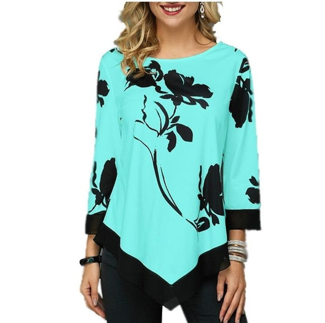 Floral impresso camisa feminina assimétrica hem blusa de verão para mulher flor impressão topos blusas moda feminina camisas 2019
