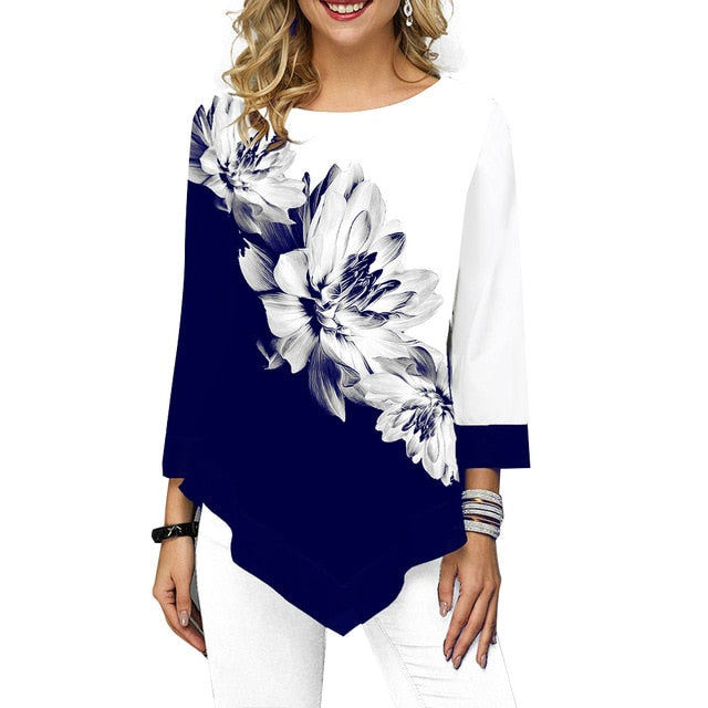 Floral impresso camisa feminina assimétrica hem blusa de verão para mulher flor impressão topos blusas moda feminina camisas 2019
