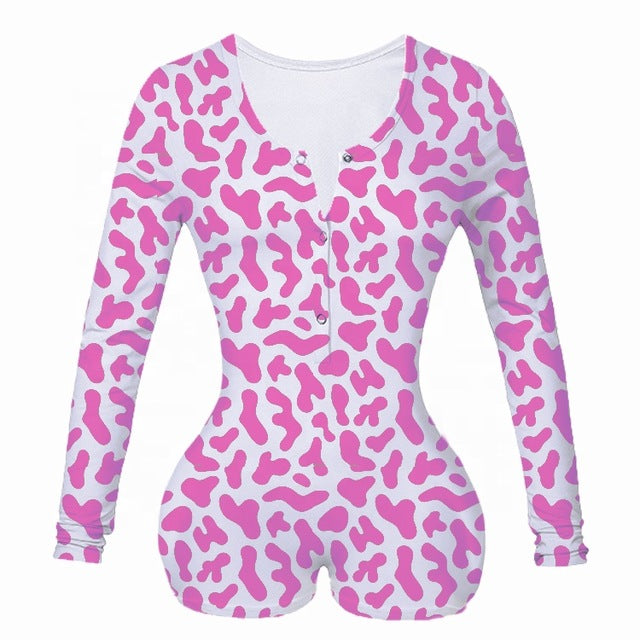 Sexy Women Bodysuit Long Sleeve Deep V Neck Bodycon Stretch Leotard Crop Tops Button Short Romper Pajamas Women Onesies Jumpsuit