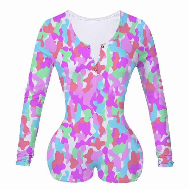 Sexy Women Bodysuit Long Sleeve Deep V Neck Bodycon Stretch Leotard Crop Tops Button Short Romper Pajamas Women Onesies Jumpsuit