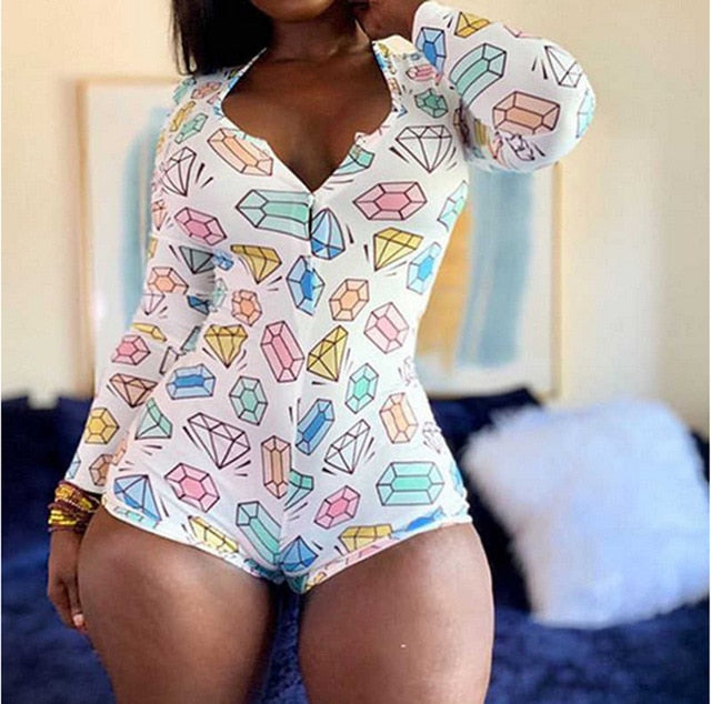 Sexy Women Bodysuit Long Sleeve Deep V Neck Bodycon Stretch Leotard Crop Tops Button Short Romper Pajamas Women Onesies Jumpsuit