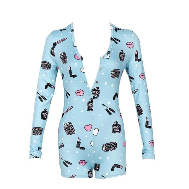 Sexy Women Bodysuit Long Sleeve Deep V Neck Bodycon Stretch Leotard Crop Tops Button Short Romper Pajamas Women Onesies Jumpsuit
