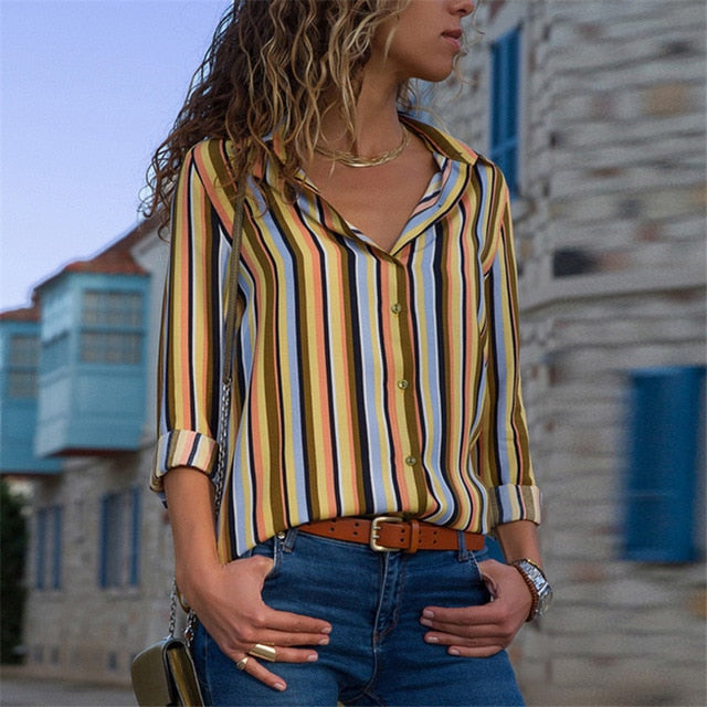Aachoae blusas femininas 2020 moda manga longa turn down colarinho camisa blusa camisa de escritório casual tops plus size blusas femininas