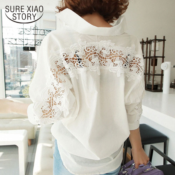 fashion women tops Summer 2019 backless sexy Hollow Out Lace Blouse Shirt Ladies casual Loose White office blouse women 1310 40