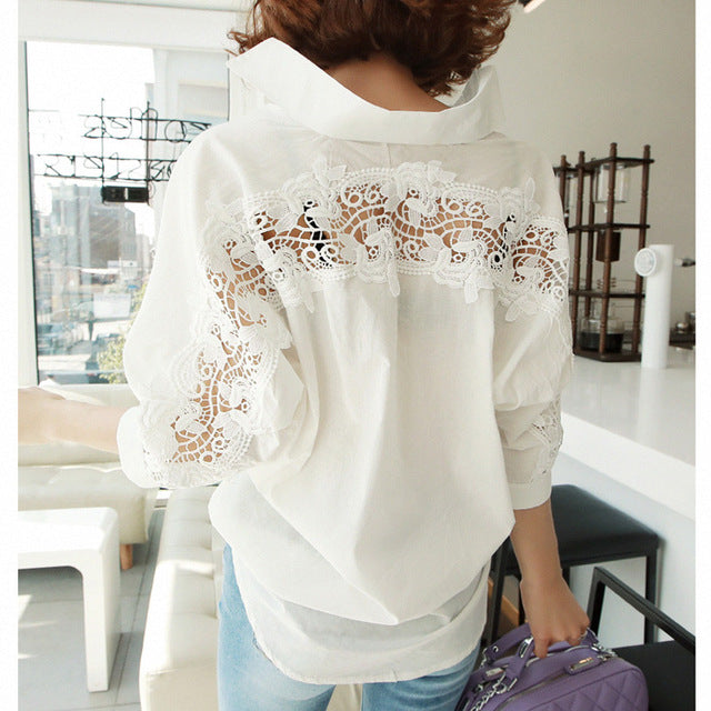 fashion women tops Summer 2019 backless sexy Hollow Out Lace Blouse Shirt Ladies casual Loose White office blouse women 1310 40