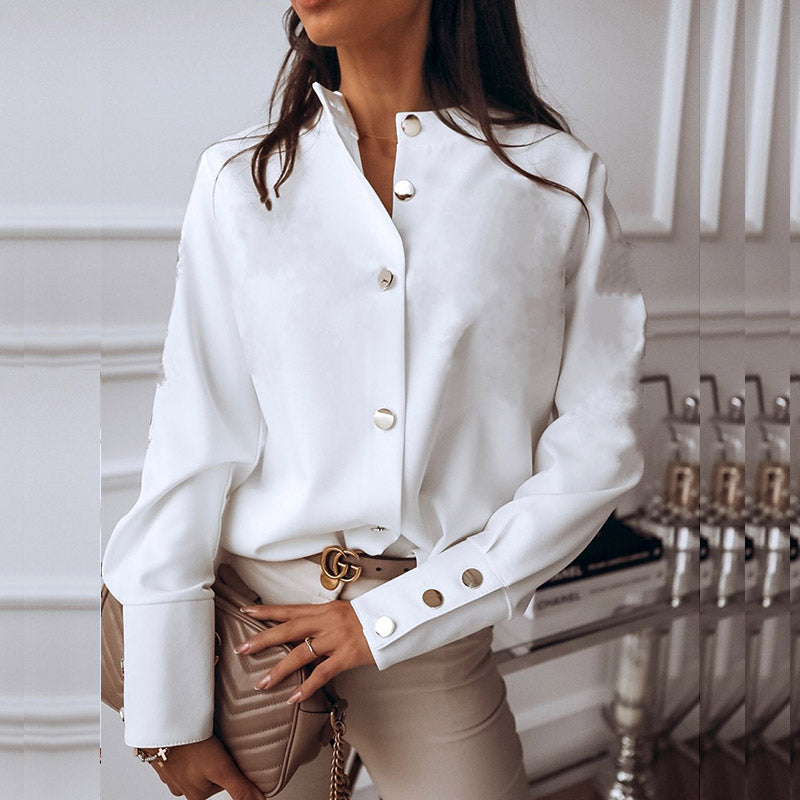Elegante blanco blusa camisa de manga larga de las mujeres del botón de moda mujer blusas 2020 Tops y blusas para mujer lisa, primavera Tops