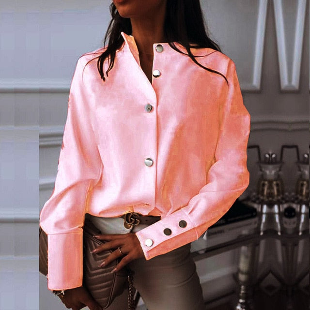 Elegante blanco blusa camisa de manga larga de las mujeres del botón de moda mujer blusas 2020 Tops y blusas para mujer lisa, primavera Tops