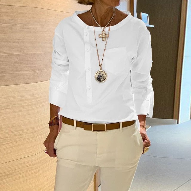5XL camisa de moda 2020 Otoño de manga larga botones Casual Blusas Celmia mujeres túnica Tops Casual suelta sólido Blusas femeninas 7