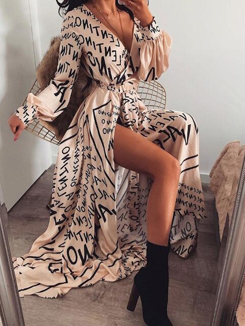 2019 nuevo estilo de moda elegante mujeres Sexy cuello barco Glitter Cuello V profundo vestido de fiesta Formal largo vestido Sexy Clubwear