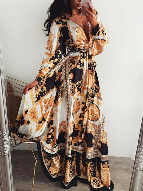 2019 nuevo estilo de moda elegante mujeres Sexy cuello barco Glitter Cuello V profundo vestido de fiesta Formal largo vestido Sexy Clubwear