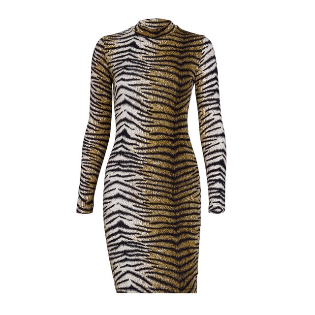 Hugcitar de manga larga de cuello alto estampado de leopardo sexy mini vestido ajustado 2019 Otoño Invierno moda de las mujeres ropa de fiesta de navidad