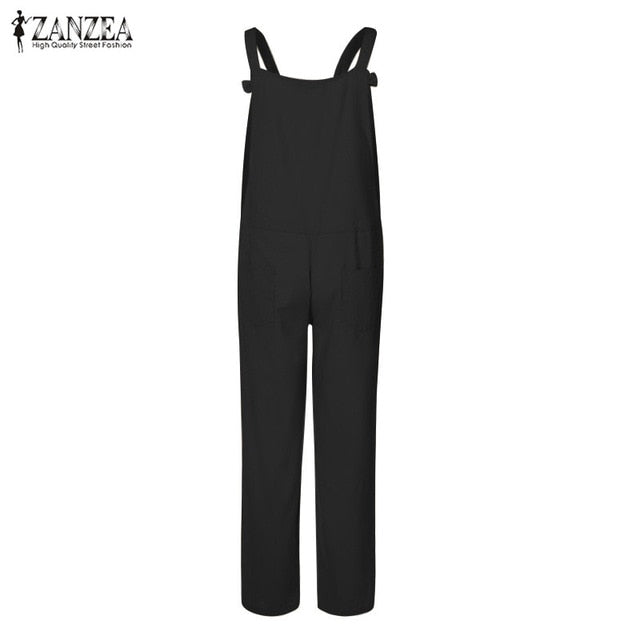 ZANZEA Summer Straps Jumpsuits Women Dungarees Bib Overalls Cotton Linen Rompers Combinaison Casual Female Playsuits Harem Pants