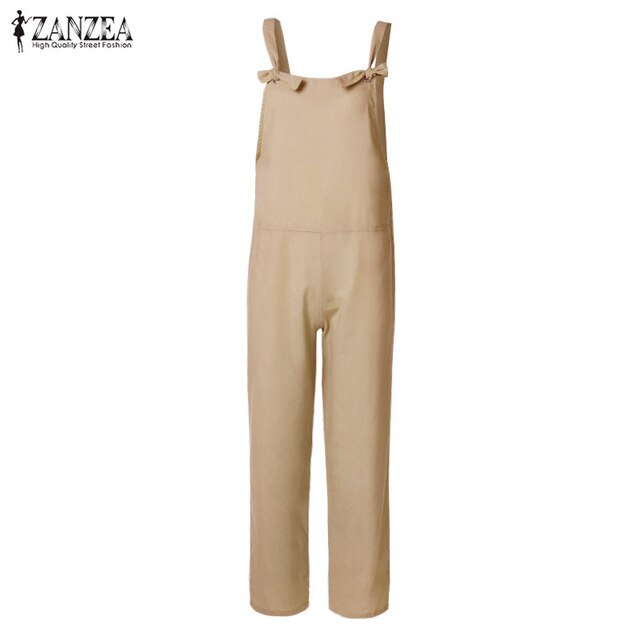 ZANZEA Summer Straps Jumpsuits Women Dungarees Bib Overalls Cotton Linen Rompers Combinaison Casual Female Playsuits Harem Pants